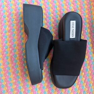 Steve Madden Black Platform Slide Sandals